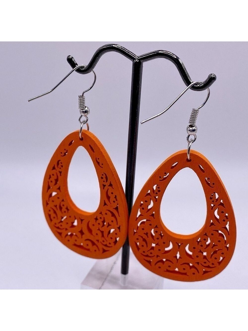 Large Retro Orange Bohemian Fun Wooden Earrings 🌼